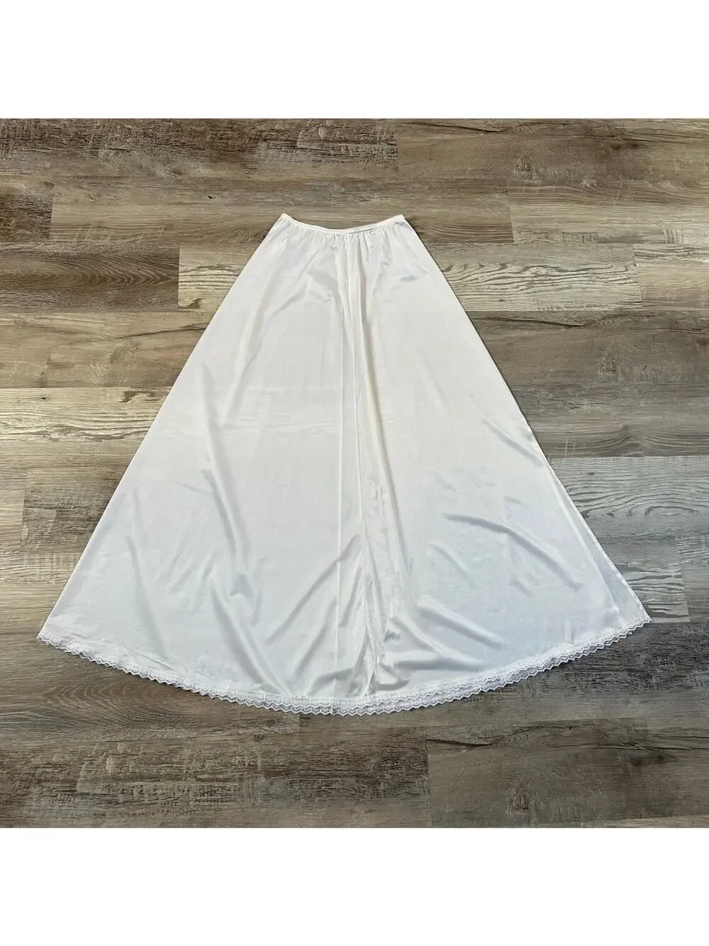 Vintage By McLin White Nylon Slip Skirt Lace Hem 36” Long Coquette Medium - Picture 1 of 8